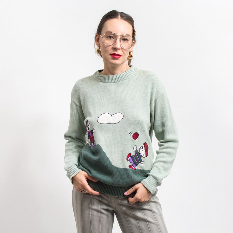 Funny sweater 90's Vintage jumper cotton women size M image 1