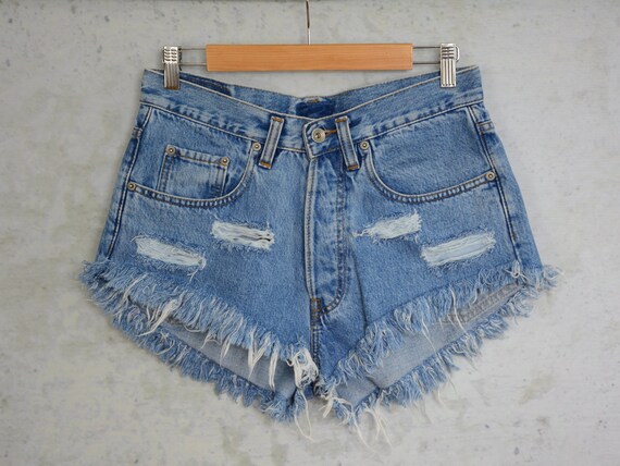Denim shorts vintage High waisted Cutoff jeans frayed ripped | Etsy