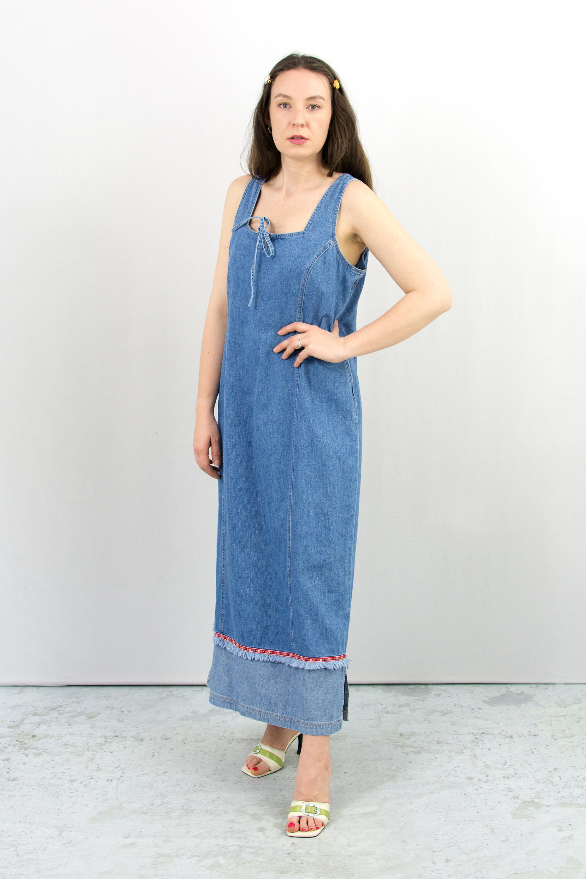 vintage denim maxi dress Spaghetti Strap while side pockets (yespockets!) make this dress as practical as it is pretty vintage denim maxi dress Casual
