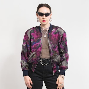 Oversized bomber jacket Vintage 80&#39;s printed viscose women size M