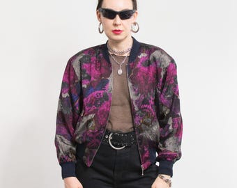 Kurtka typu bomber oversize Vintage 80's z wiskozy drukowanej damska rozmiar M