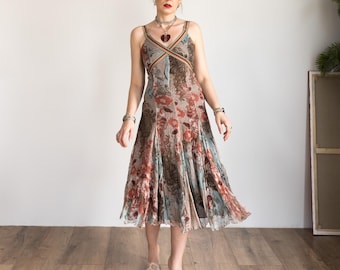 Silk Fairycore Dress vintage boho floral wedding women's S