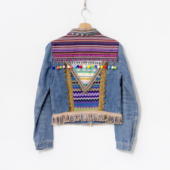 Veste en jean boheme a ornements festival vintage femme taille S Etsy Canada
