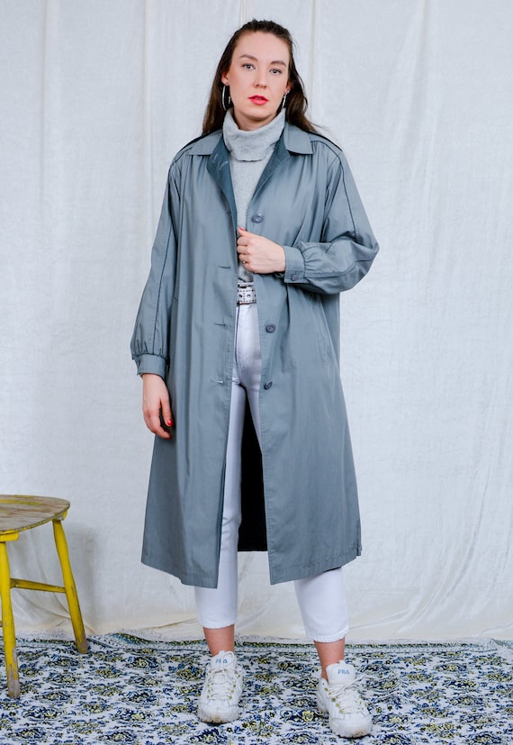 Gray Trench Vintage 80s SOLFIX Ag Shweiz Spring Coat Autumn Women Women XL