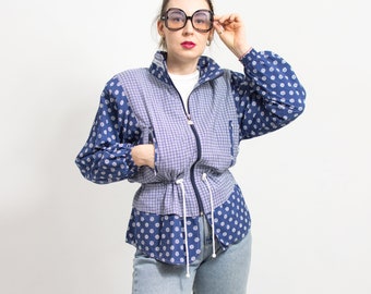 Vintage 80's windbreaker printed jacket tied wiast women size S/M