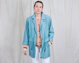 Golden Gate windbreaker blue parka 80s vintage jacket spring padded shoulders women XL