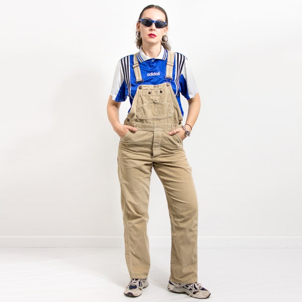 Corduroy overall Vintage Rocky beige denim tuinbroek jumpsuit dames maat S