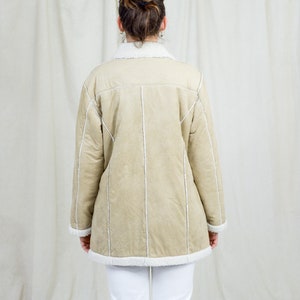 Faux suede jacket cream sherpa winter coat shearling beige vintage XL image 8
