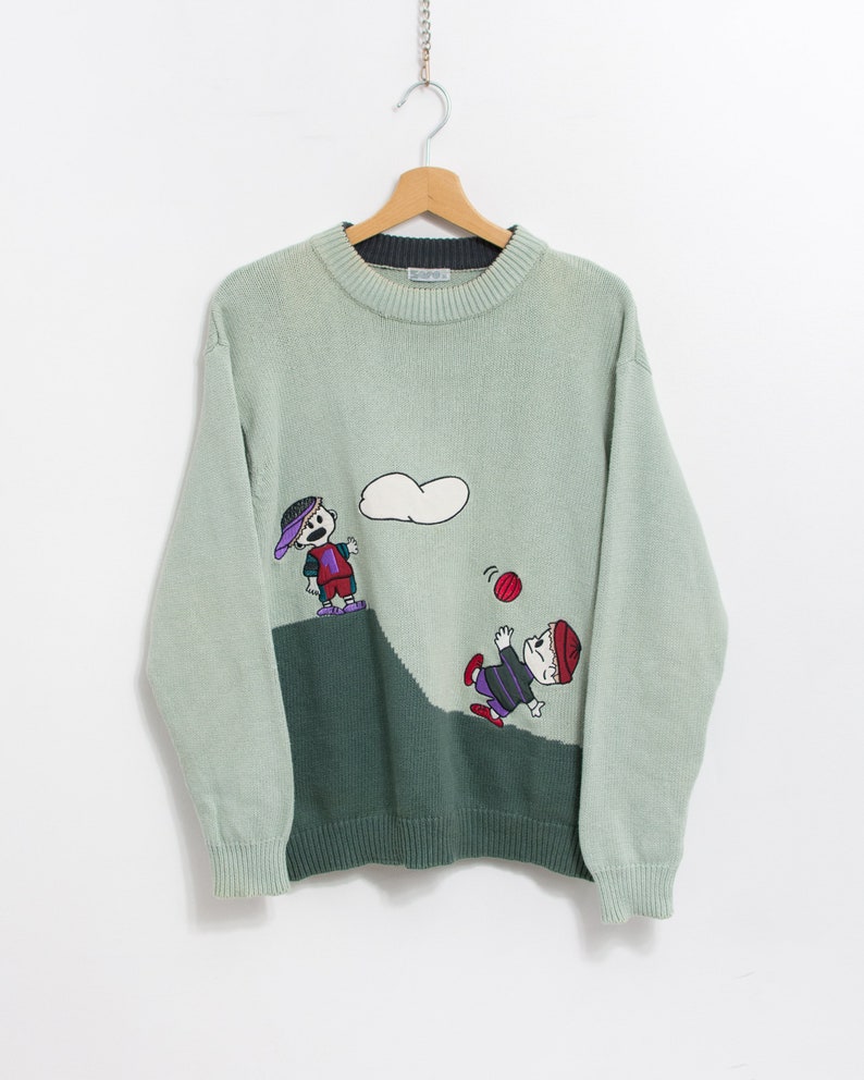 Funny sweater 90's Vintage jumper cotton women size M image 6