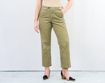 Beige corduroy pants vintage straight leg trousers high waist women W32 L29 Large