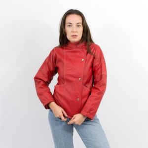 Red leather jacket vintage biker women size M image 3