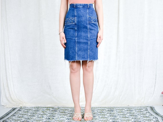 silver jean skirt