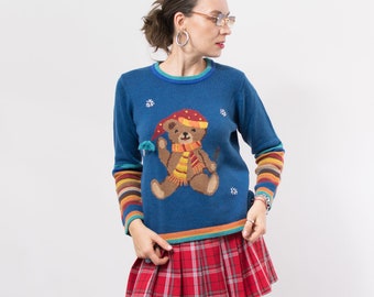 Vintage 90's Teddy Bear sweater embroidered pullover women size S