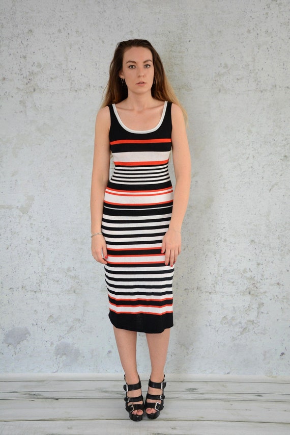 Striped Dress GRUNGE Midi Dress Black 