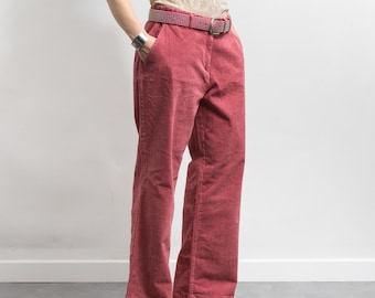 Pantalones de pana rosa para mujer, pantalones vintage de cintura ancha