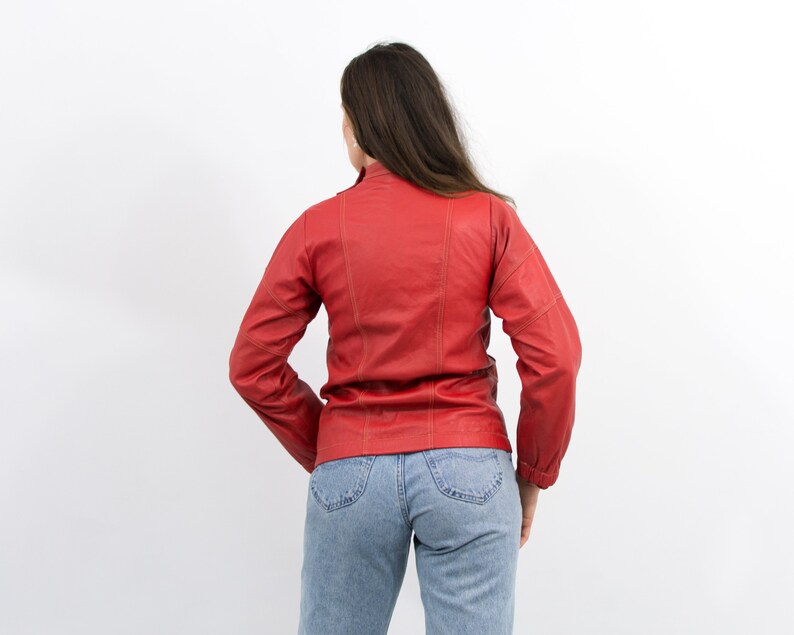 Red leather jacket vintage biker women size M image 7