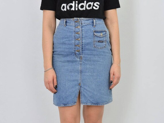 blue jean button up skirt