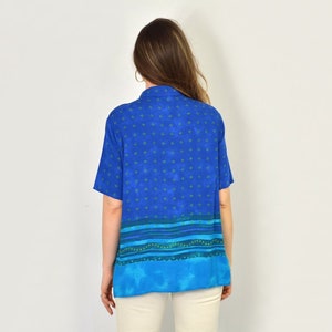 St. Michael Marks&Spencer blouse hawaiian shirt blue aztec ethnic Retro 90s shirt floral summer printed vintage beach short sleeve L Large image 4