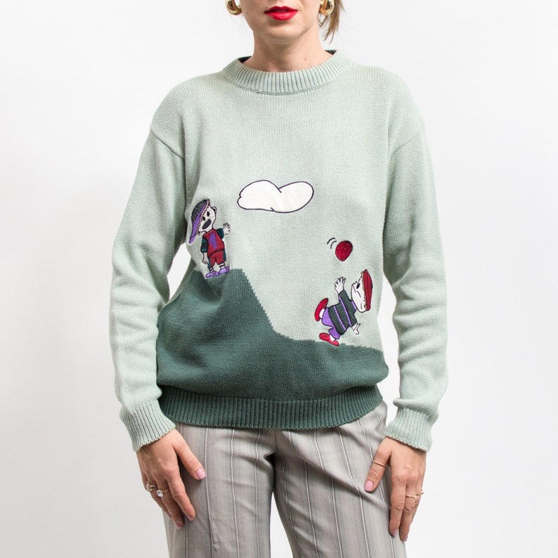 Funny sweater 90's Vintage jumper cotton women size M image 2
