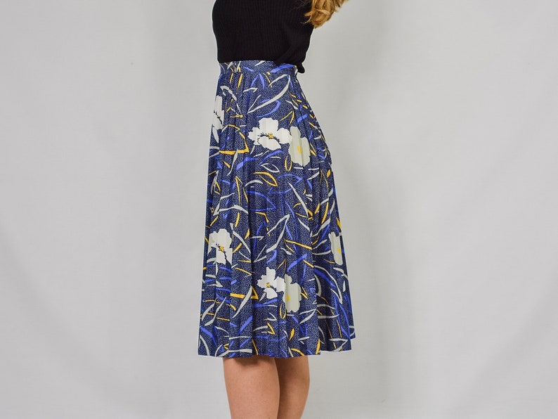 80's skirt pleated Retro printed blue Vintage High waisted W27 S Small image 5