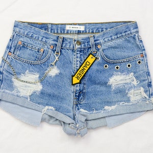 Levis boyfriend shorts W34 reworked denim keyring distressed custom vintage cutoffs destroyed blue keychain XL image 1