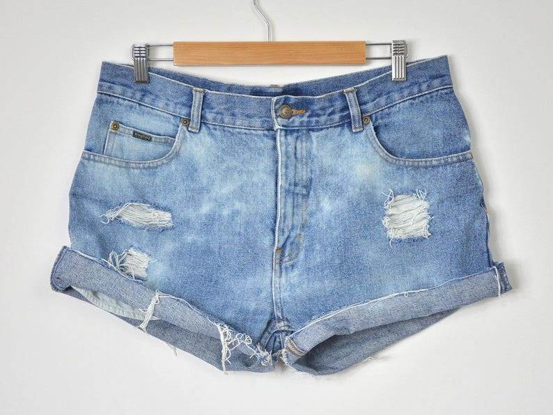 Distressed shorts vintage acid wash cutoffs classic blue cut off jeans High waisted rocker festival women XL image 7