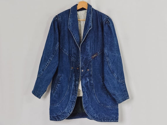 80 s veste Jean fausse peau de mouton doublure manteau oversized parka retro hipster bleu jean pour femme L Large Etsy Canada