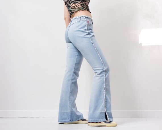 Jeans a campana fondo gamba anni 90 Vintage denim sfilacciato donna taglia L