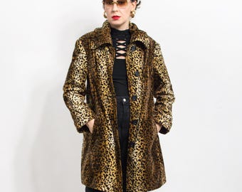 Vintage 90s Leopard Faux Fur Jacket Coat XL/XXL