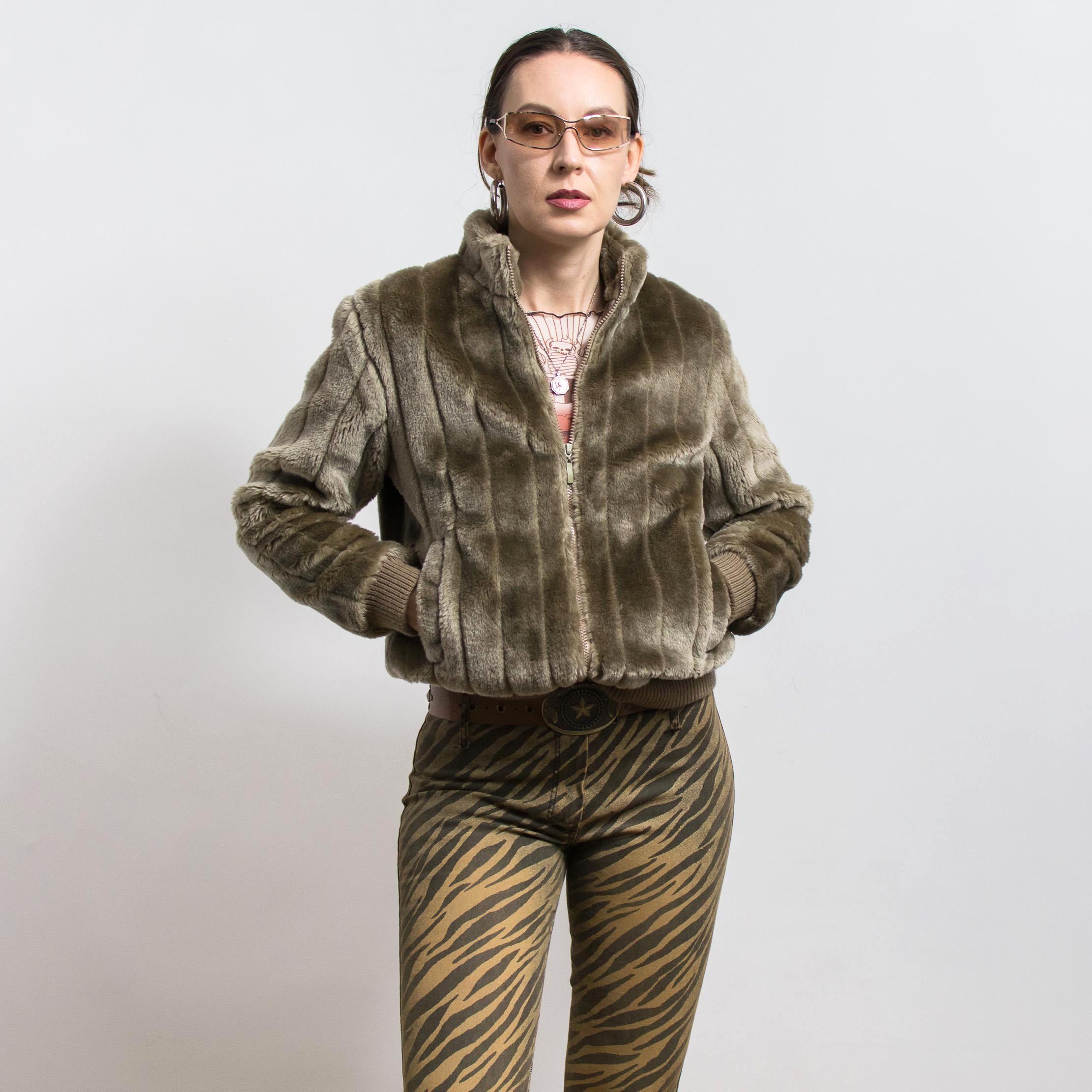 Vintage Y2K Faux Fur Bomber Jacket Short 2000s Coat L - Etsy
