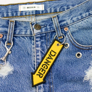 Levis boyfriend shorts W34 reworked denim keyring distressed custom vintage cutoffs destroyed blue keychain XL image 2