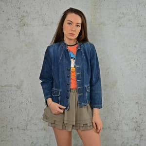 Tommy Hilfiger denim jacket vintage hipster coat Rocker jean button up women M Medium size image 1