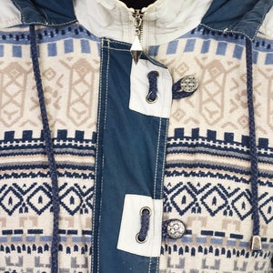 Puffy Jacket Vintage 90's Ethnic patterned blue hooded hipster sport retro puffer M Medium image 2