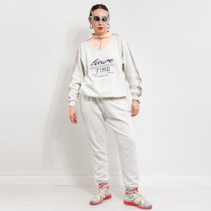 90&#39;s two piece tracksuit vintage knit athletic set women size L