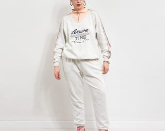 90's two piece tracksuit vintage knit athletic set women size L