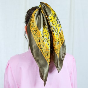 Leopard satin scarf boho vintage animal print headband retro 28x28 inches / 71x71 cm