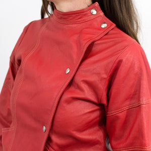 Red leather jacket vintage biker women size M image 4