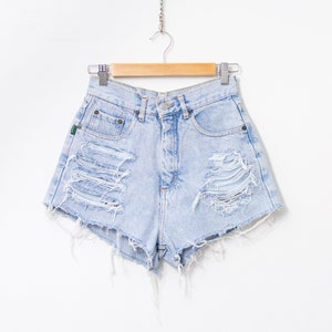 Vintage 90's distressed denim shorts cut-off super high waist women size W27