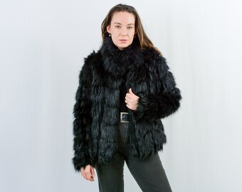 Black Faux Fur Vintage Y2k Jacket Party Coat Vegan Friendly