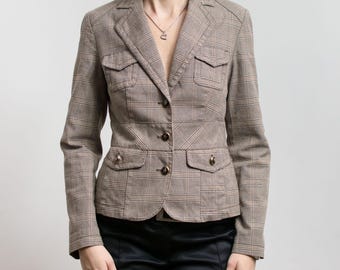 Chaqueta blazer a cuadros Y2K con botones militares talla S/M