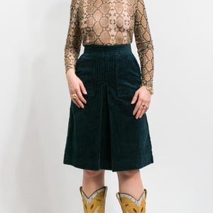 Wide wale corduroy skirt Vintage green midi women size XS/S