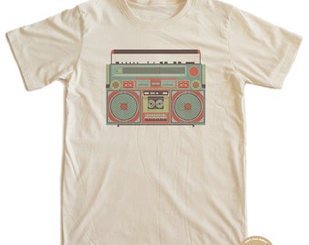 Vintage Boom Box Radio Rock T-shirt 100% Organic Cotton