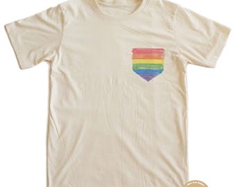 Pocket Rainbow Flag LGBT T-shirt 100% Organic Cotton