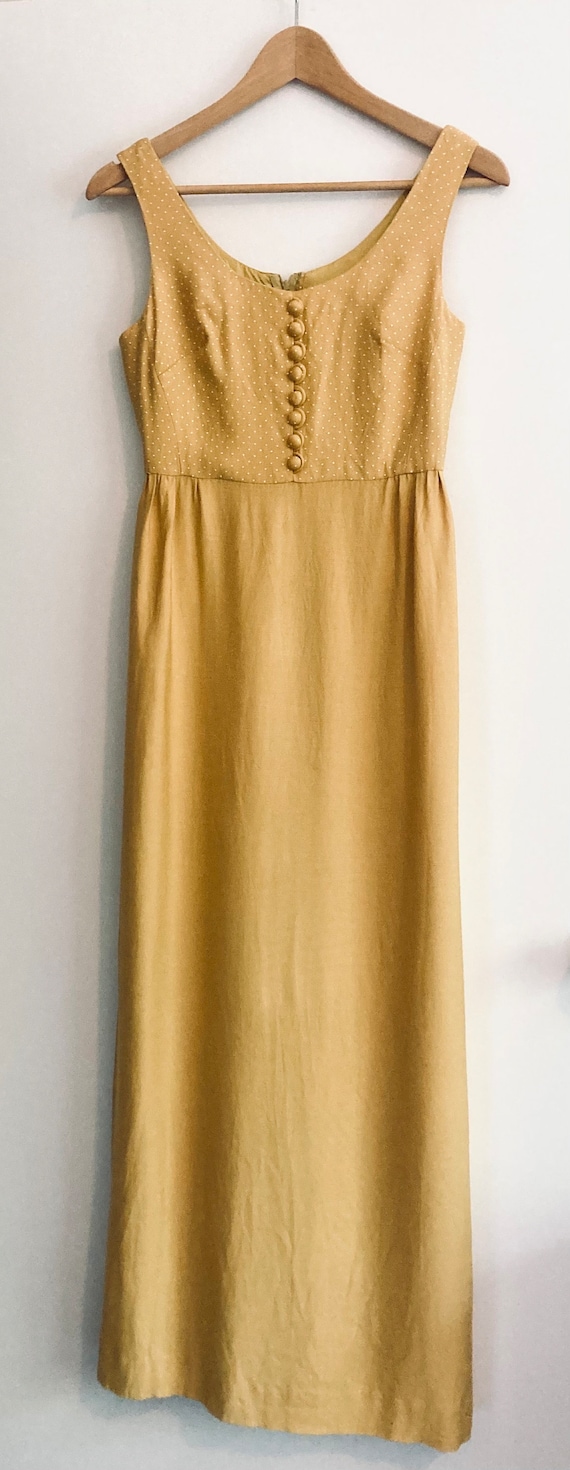 Vintage 1960s mustard yellow sleeveless full leng… - image 2