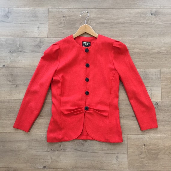Vintage red Stitches Gold Label button front blazer jacket with ruching Size 8