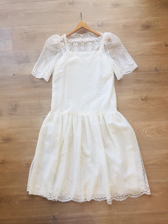 Vintage 1980s ivory lace drop waist dress bridal o