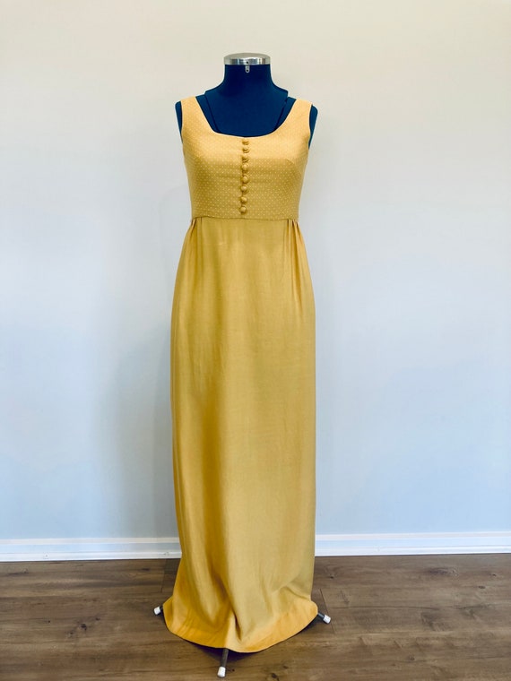 Vintage 1960s mustard yellow sleeveless full leng… - image 5