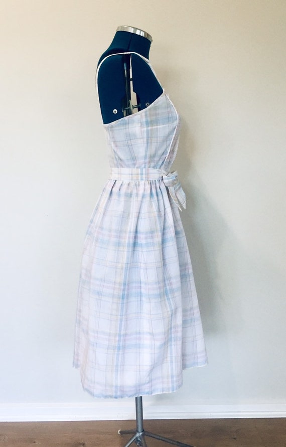 Vintage 1970s white and pastel plaid pattern dres… - image 6