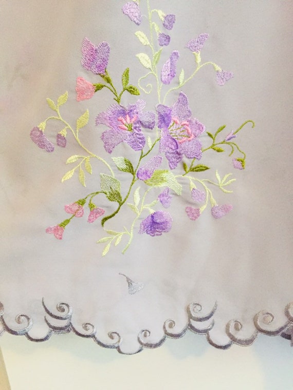 Vintage sheer grey-lilac floral embroidered scall… - image 9