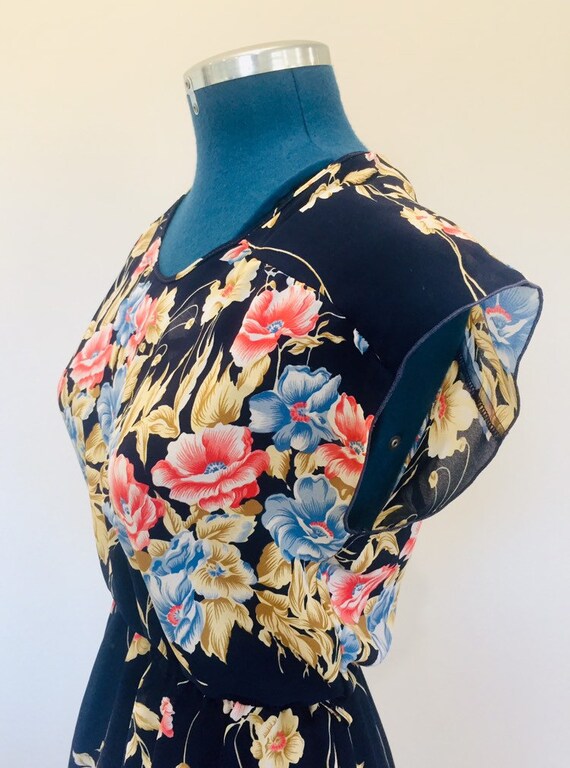 Vintage 1980s navy pink and blue floral daydress … - image 5